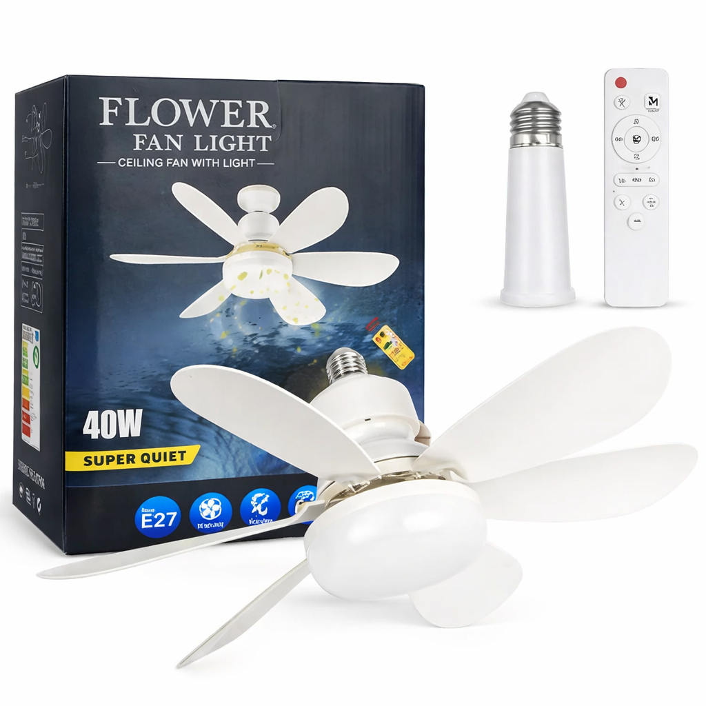 Ventilador con Luz Flor 2 en 1 con Control Remoto – Iluminación y Ventilación en un Solo Producto